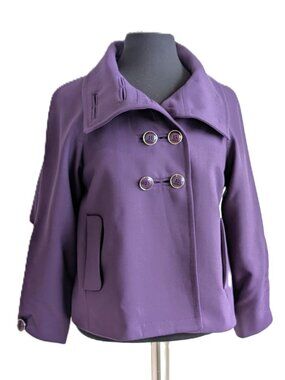 Vintage Karen Millen England 100% Wool Purple Cape Coat | Size 8